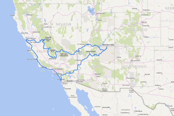 USA roadtrip 2017 mapa